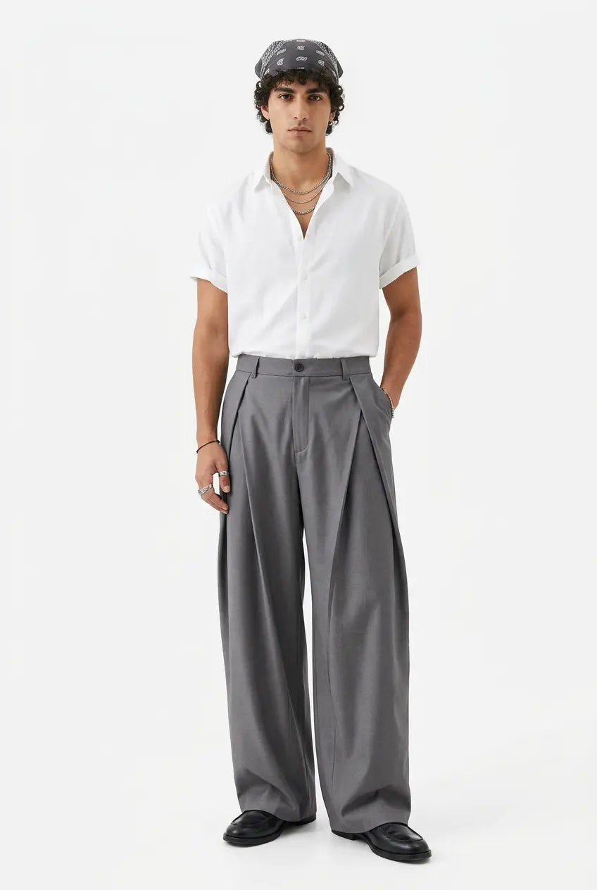 Pantalon de Costume Wide Leg Taille Haute à Pinces Homme  COOLANDBAG