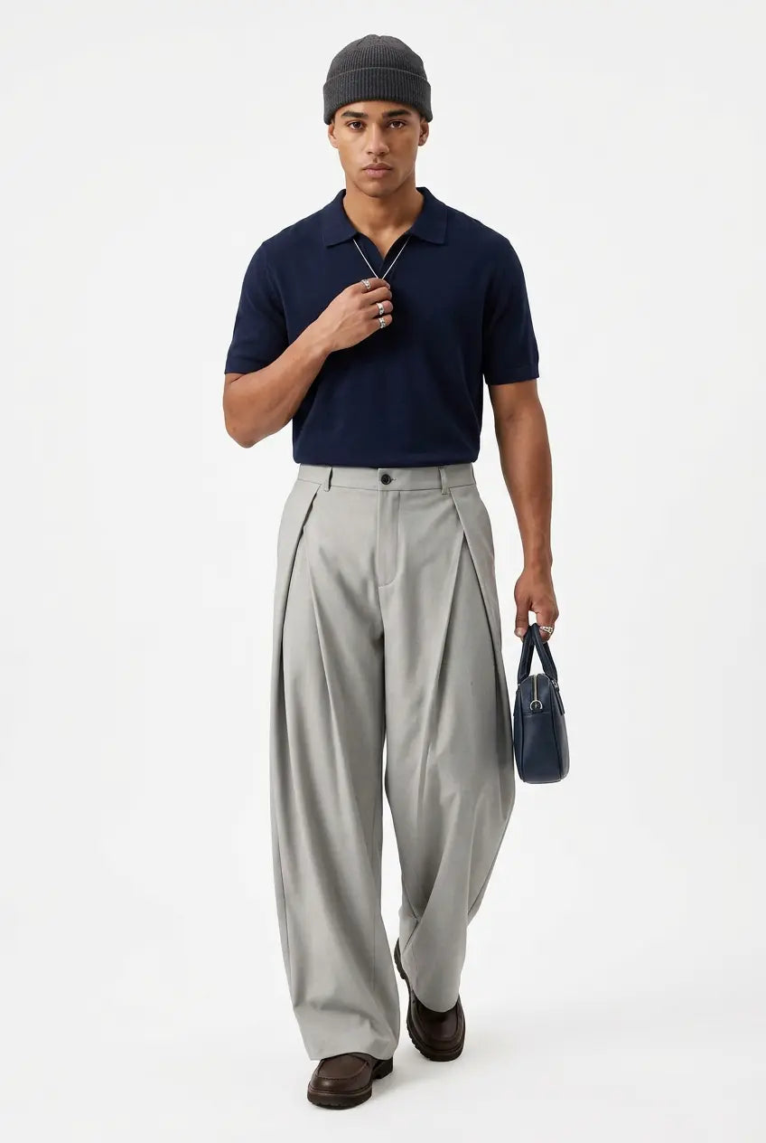 Pantalon de Costume Wide Leg Taille Haute à Pinces Homme  COOLANDBAG