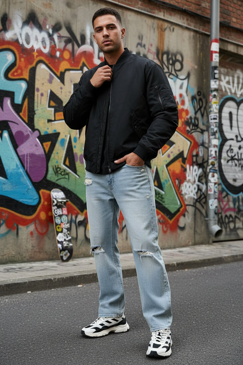 Pantalon en Denim droit pour hommes, nouvelle mode européenne et américaine, délavé, couleur unie, Simple, basique, ample, décontracté, tendance  COOLANDBAG