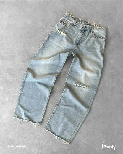 Pantalon en Denim droit pour hommes, nouvelle mode européenne et américaine, délavé, couleur unie, Simple, basique, ample, décontracté, tendance  COOLANDBAG