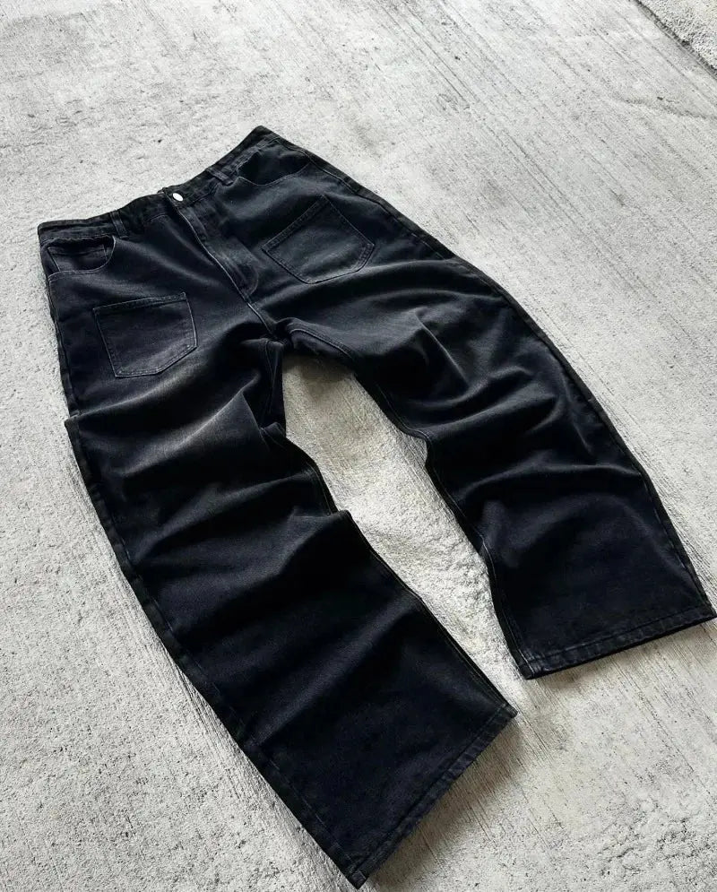 Pantalon en denim à motif de broderie artistique sans fleur pour hommes et femmes, jean rétro Y2K Harajuku, jambe droite High Street At  COOLANDBAG