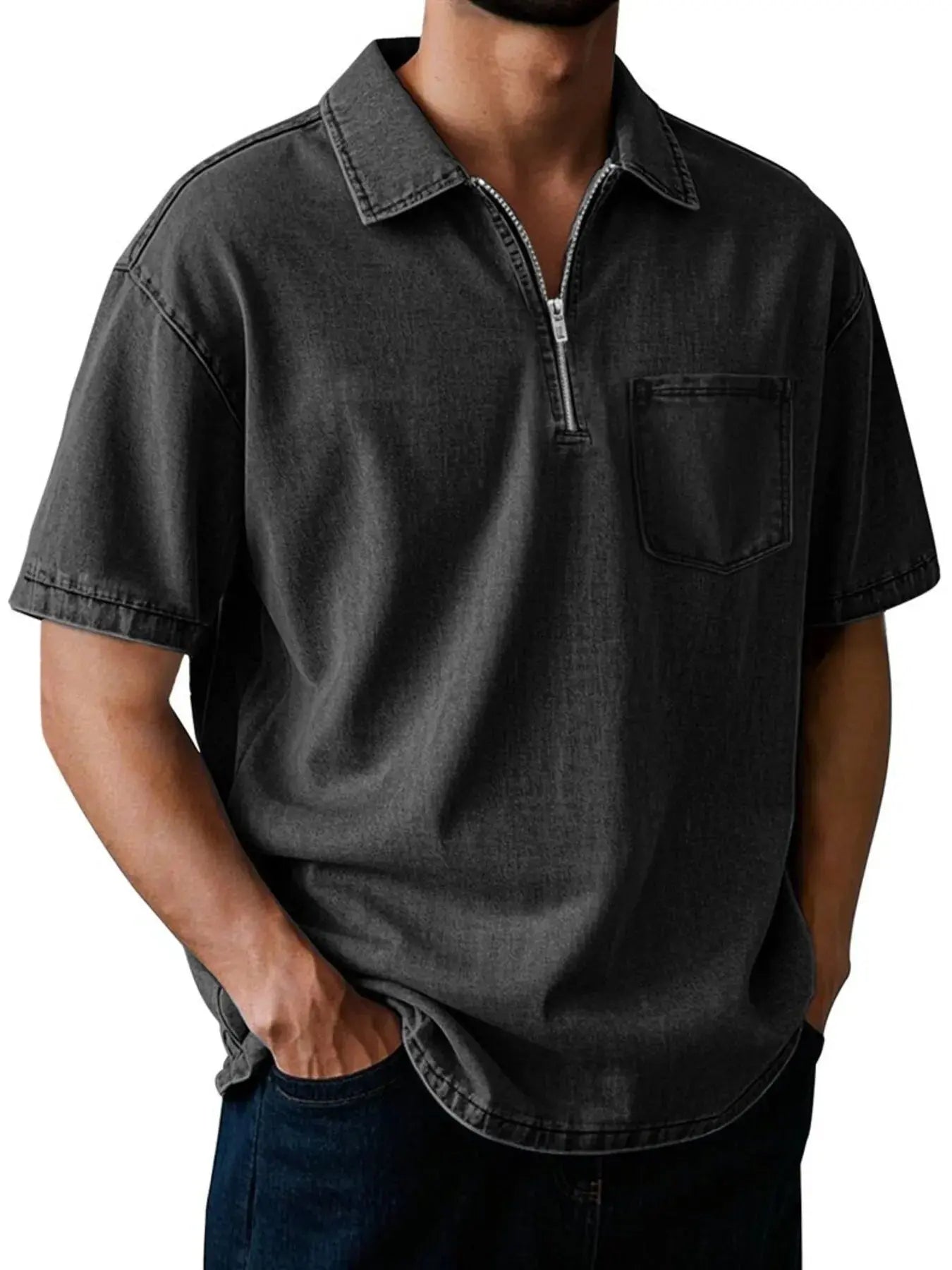 Polo Manches Courtes Zip Col Montant Grande Taille Homme  COOLANDBAG
