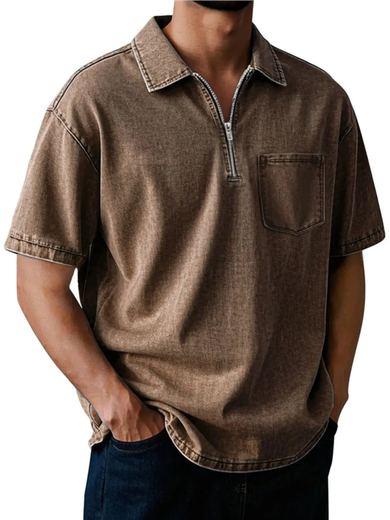 Polo Manches Courtes Zip Col Montant Grande Taille Homme  COOLANDBAG