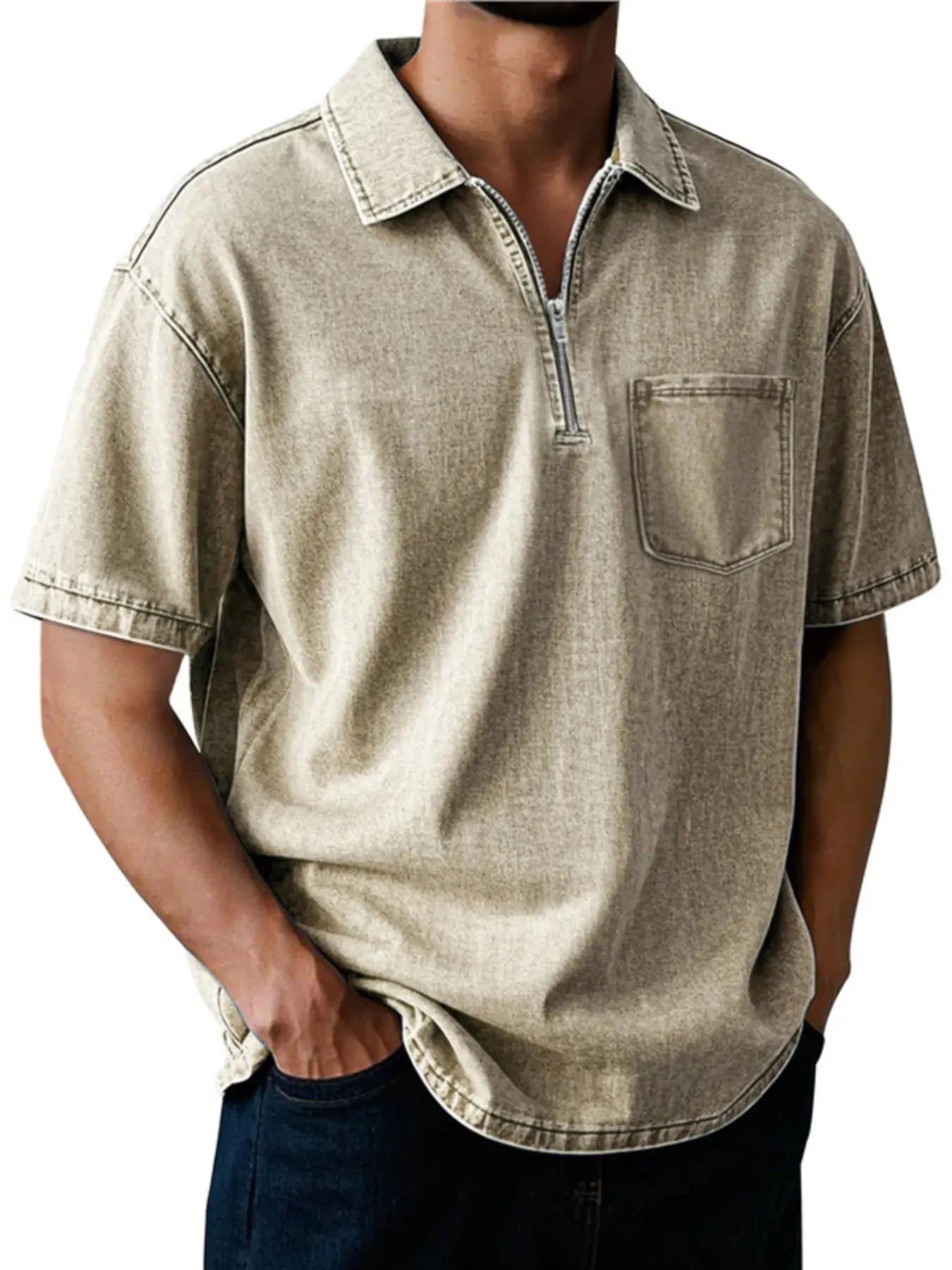 Polo Manches Courtes Zip Col Montant Grande Taille Homme  COOLANDBAG