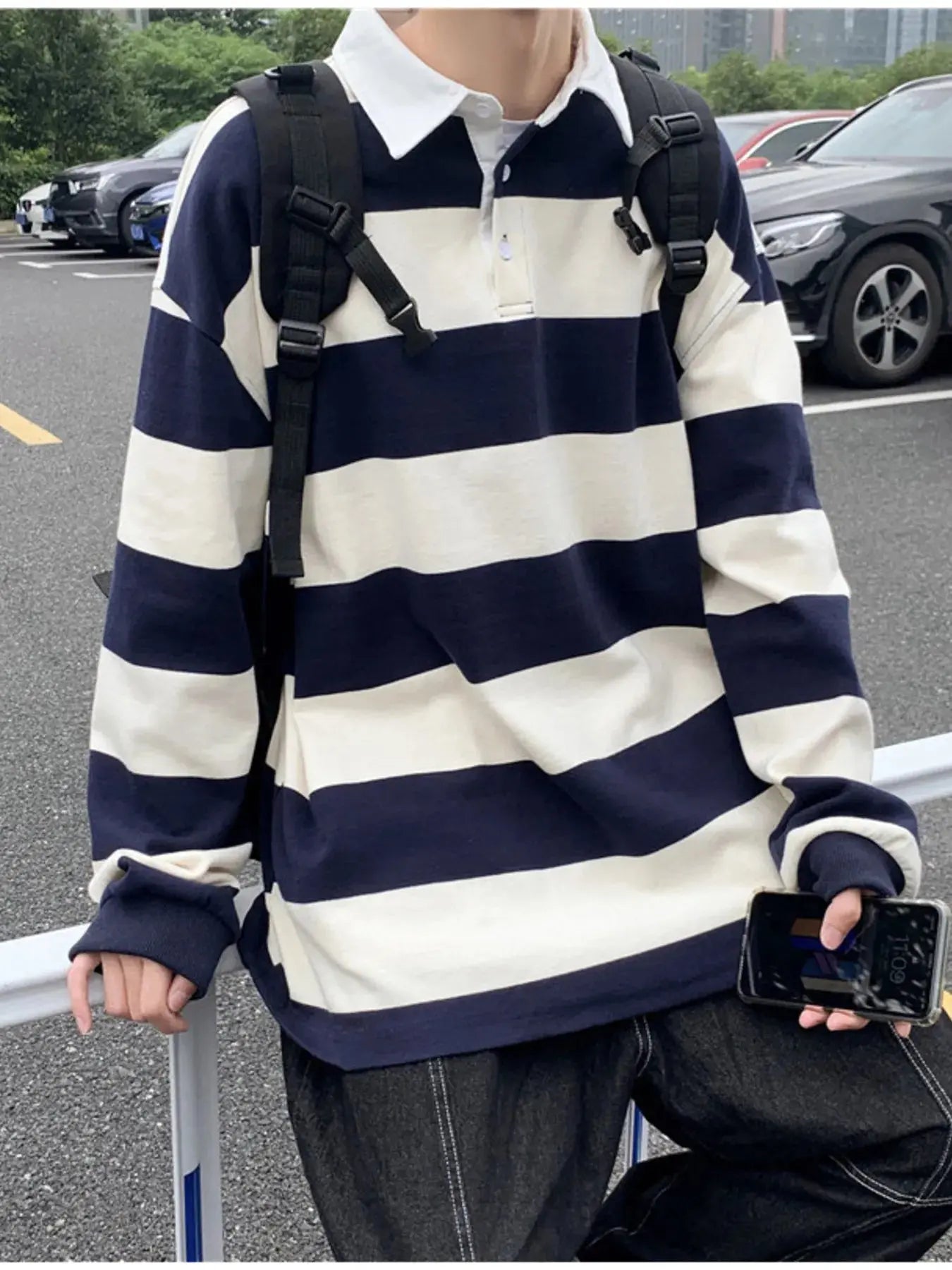 Polo Manches Longues Rayures Contrastées Homme  COOLANDBAG