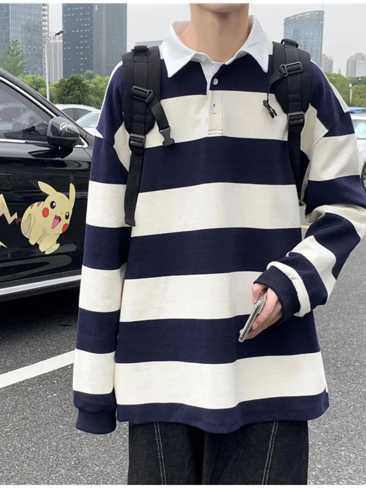 Polo Manches Longues Rayures Contrastées Homme  COOLANDBAG
