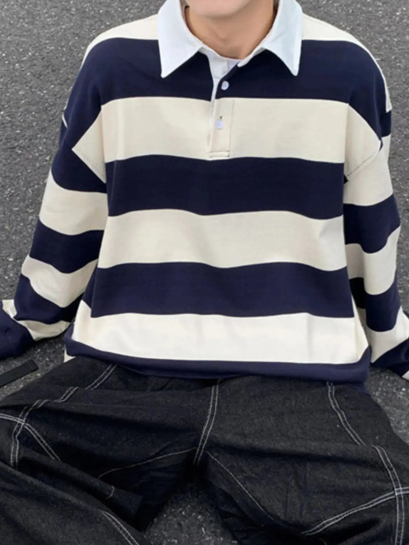 Polo Manches Longues Rayures Contrastées Homme  COOLANDBAG