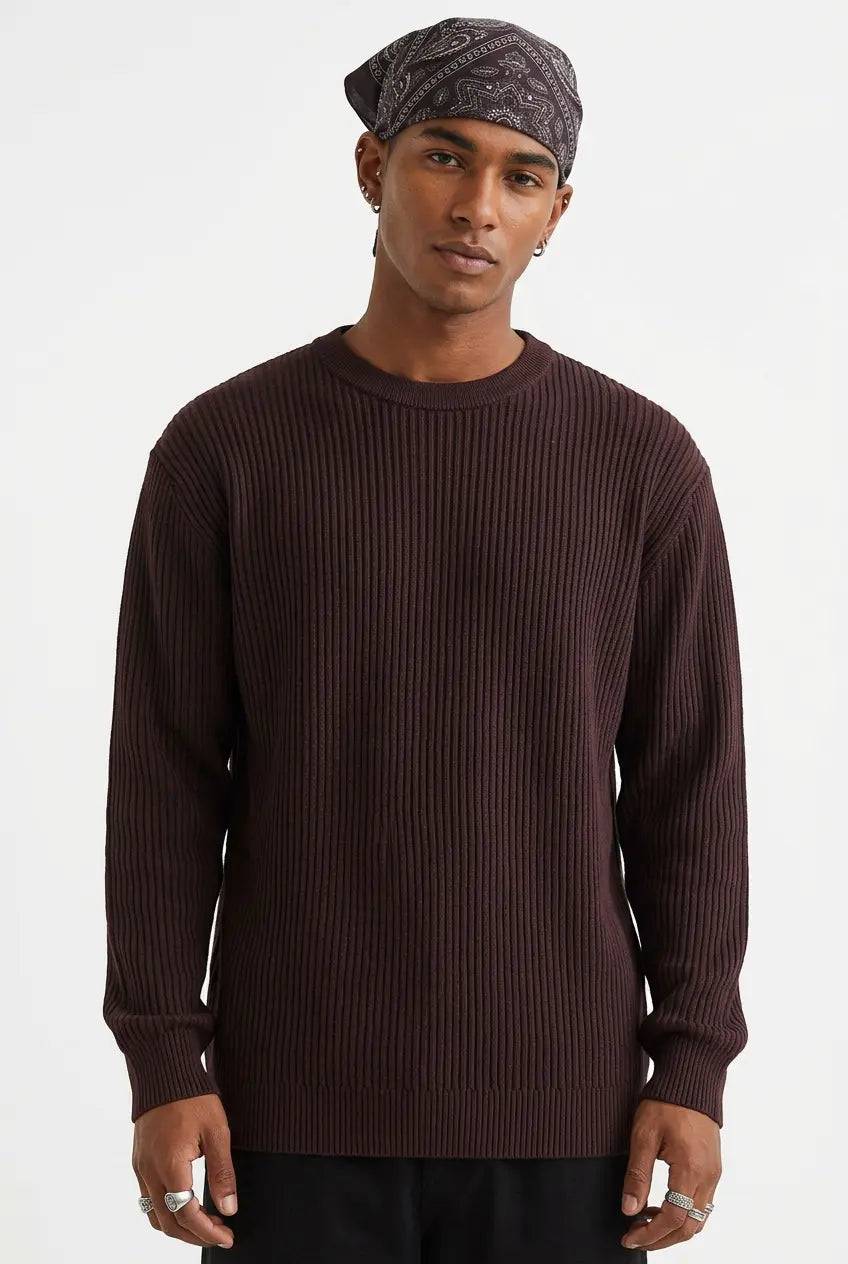 Pull Col Rond en Maille Côtelée  COOLANDBAG