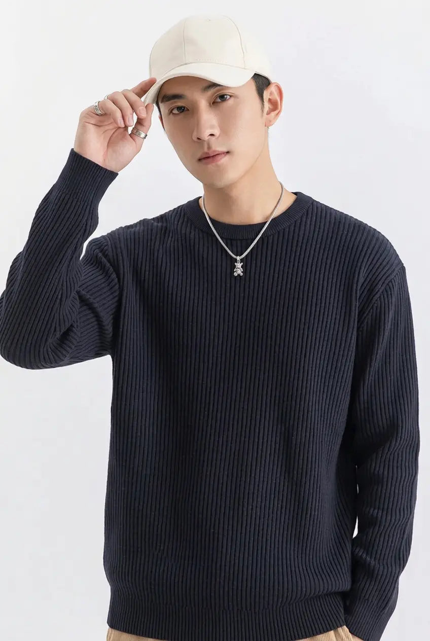 Pull Col Rond en Maille Côtelée Grande Taille Homme  COOLANDBAG