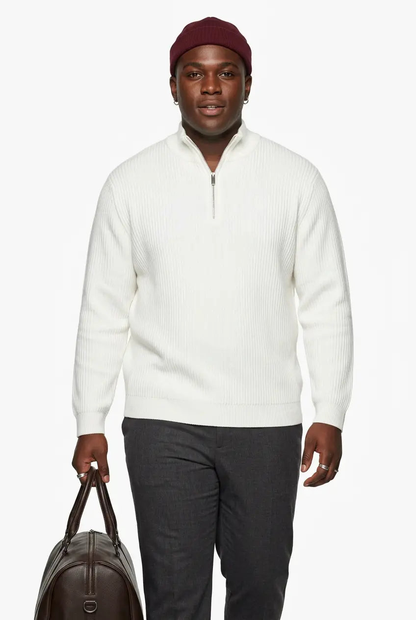 Pull Demi-Zip en Maille Côtelée Grande Taille Homme  COOLANDBAG