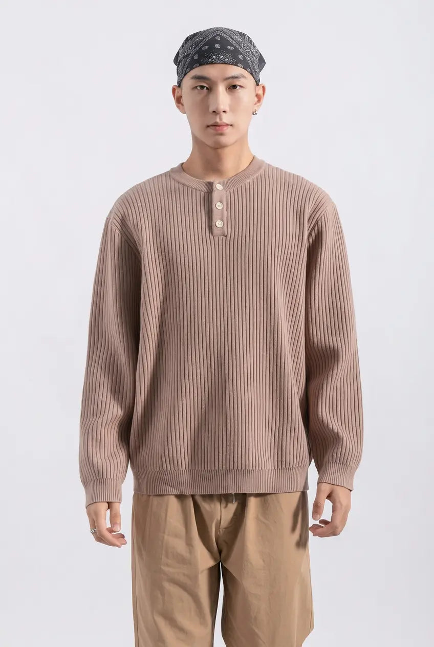 Pull en Maille Côtelée Col Boutonné  COOLANDBAG