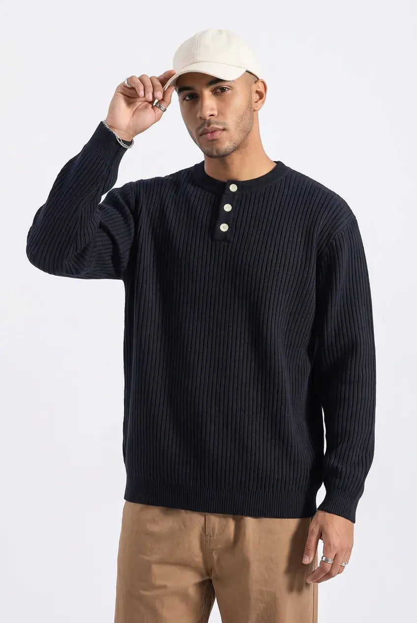 Pull en Maille Côtelée Col Boutonné  COOLANDBAG