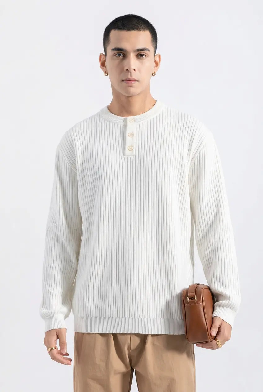 Pull en Maille Côtelée Col Boutonné  COOLANDBAG