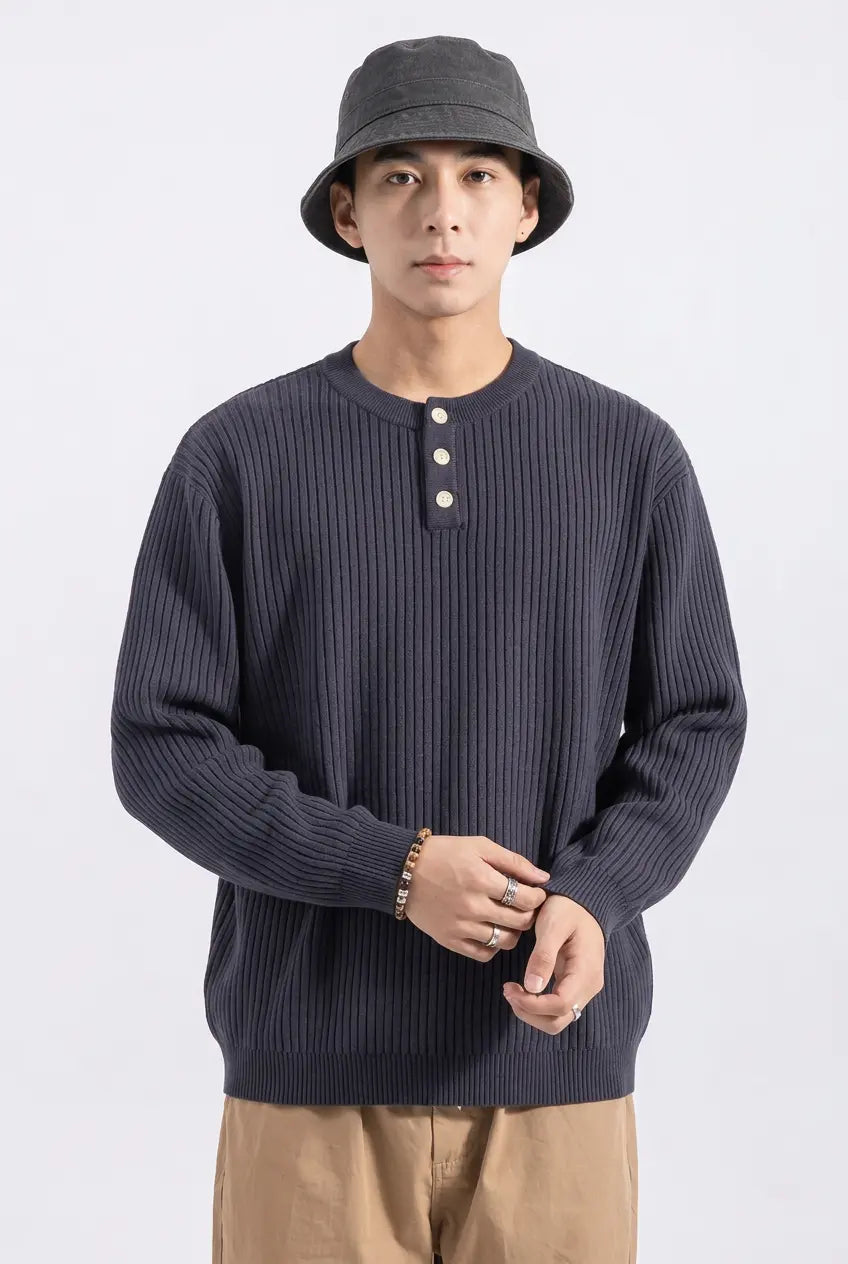 Pull en Maille Côtelée Col Boutonné  COOLANDBAG