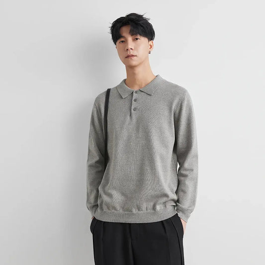 Pull en laine à col filé peigné de haute qualité pour hommes, Polo d'affaires fin à manches longues, T-shirt tricoté, printemps et automne  COOLANDBAG