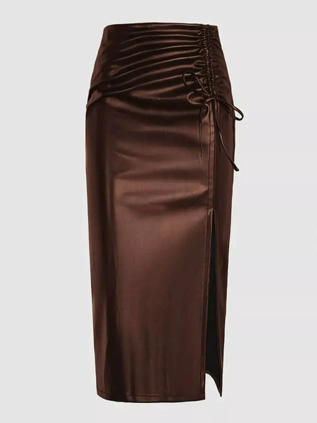 Ruched Slit Midi Skirt  COOLANDBAG