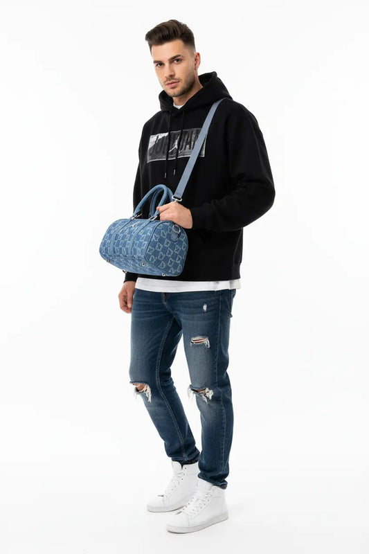 Sac Jordan Duffle Bleu Denim Monogramme - Logo Jumpman Argent  COOLANDBAG