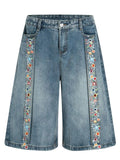 Short en Jean Jambe Large Liseré Fleuri Homme  COOLANDBAG