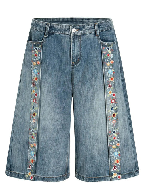 Short en Jean Jambe Large Liseré Fleuri Homme  COOLANDBAG