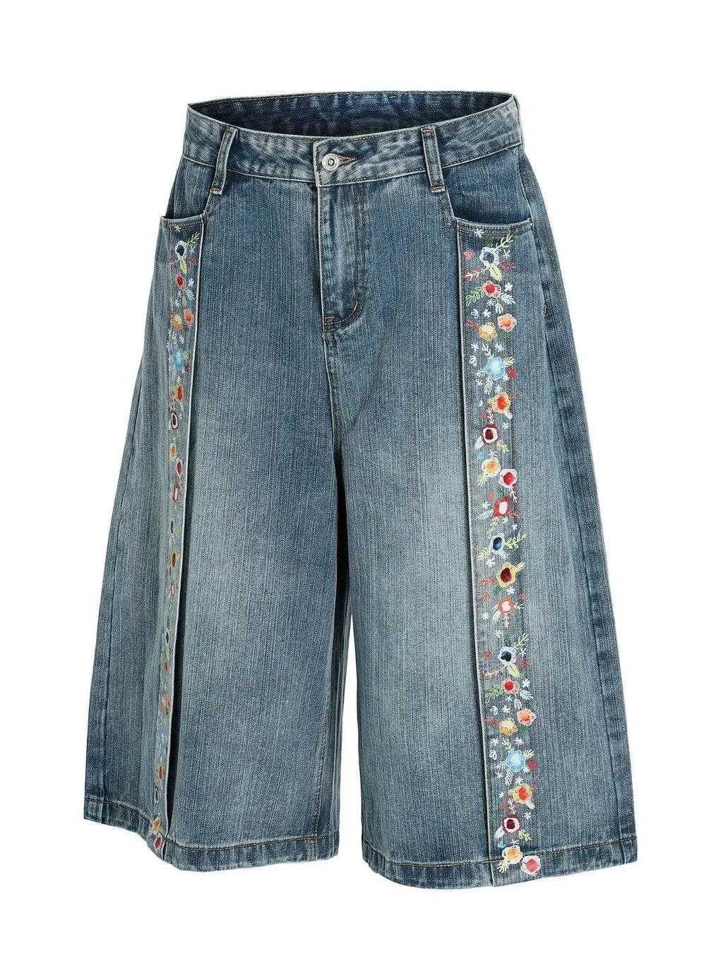 Short en Jean Jambe Large Liseré Fleuri Homme  COOLANDBAG