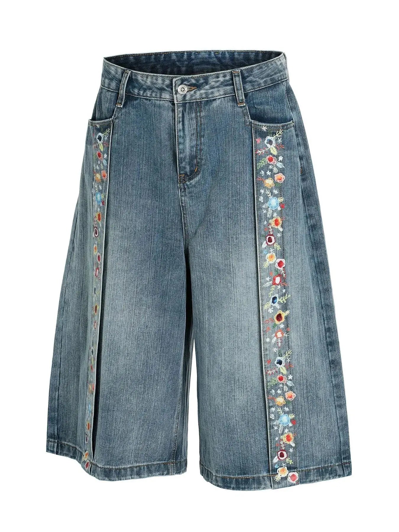 Short en Jean Jambe Large Liseré Fleuri Homme  COOLANDBAG