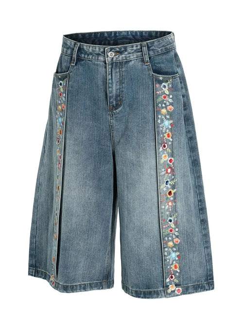 Short en Jean Jambe Large Liseré Fleuri Homme  COOLANDBAG