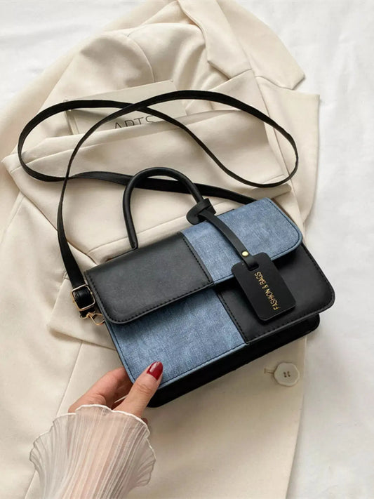 Two-Tone PU Leather Crossbody Bag  COOLANDBAG