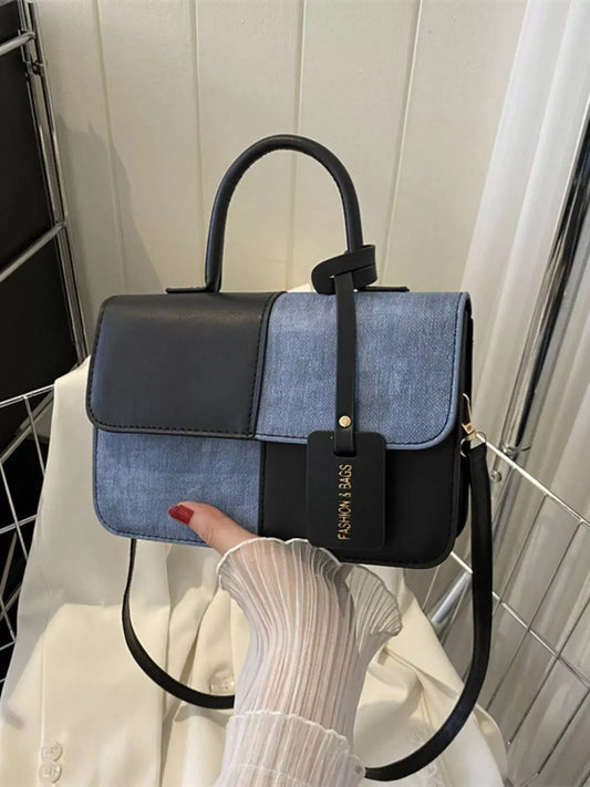 Two-Tone PU Leather Crossbody Bag  COOLANDBAG