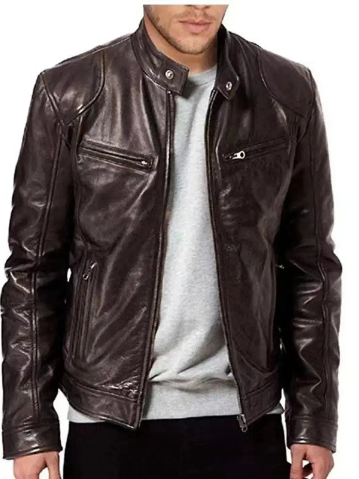 Veste Biker Effet Cuir Poches Zippées Grande Taille Homme  COOLANDBAG