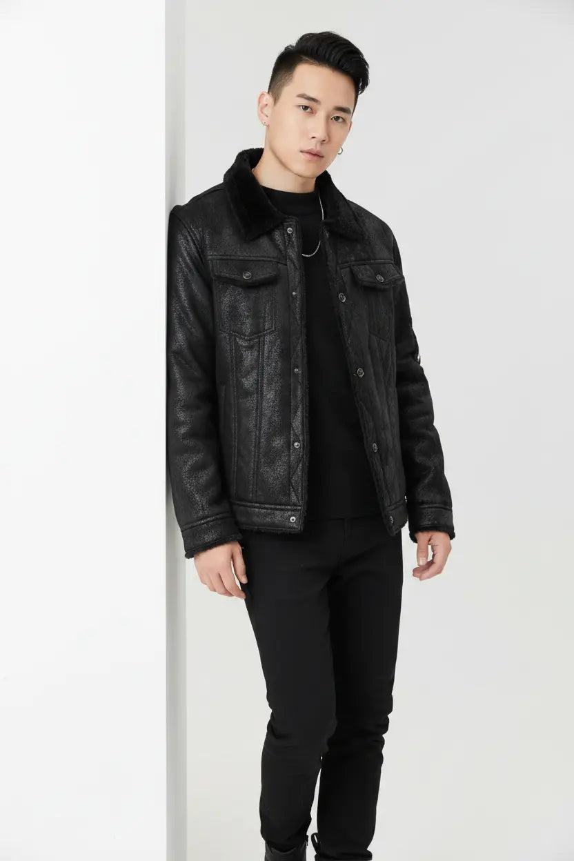 Veste Grande Taille Col Fourrure Boutons Pression  COOLANDBAG