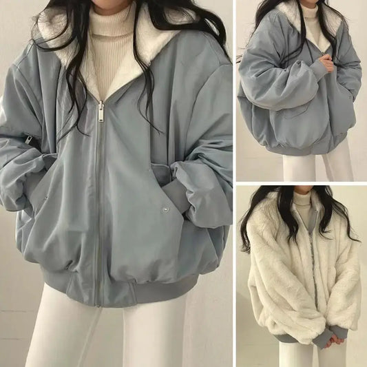 Veste d'hiver pour femme, doublure polaire épaisse, Double face, à capuche avec poches, coupe-vent, réversible  COOLANDBAG