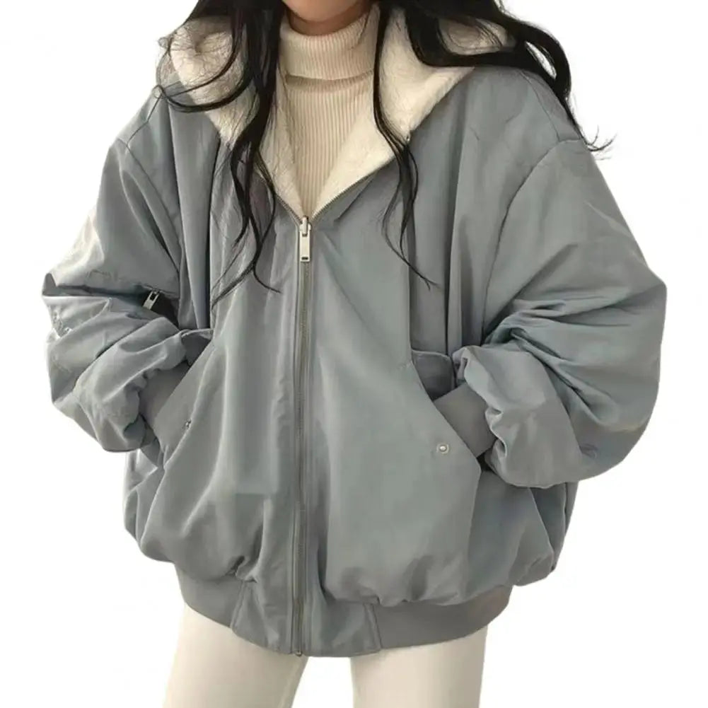 Veste d'hiver pour femme, doublure polaire épaisse, Double face, à capuche avec poches, coupe-vent, réversible  COOLANDBAG