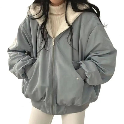 Veste d'hiver pour femme, doublure polaire épaisse, Double face, à capuche avec poches, coupe-vent, réversible  COOLANDBAG