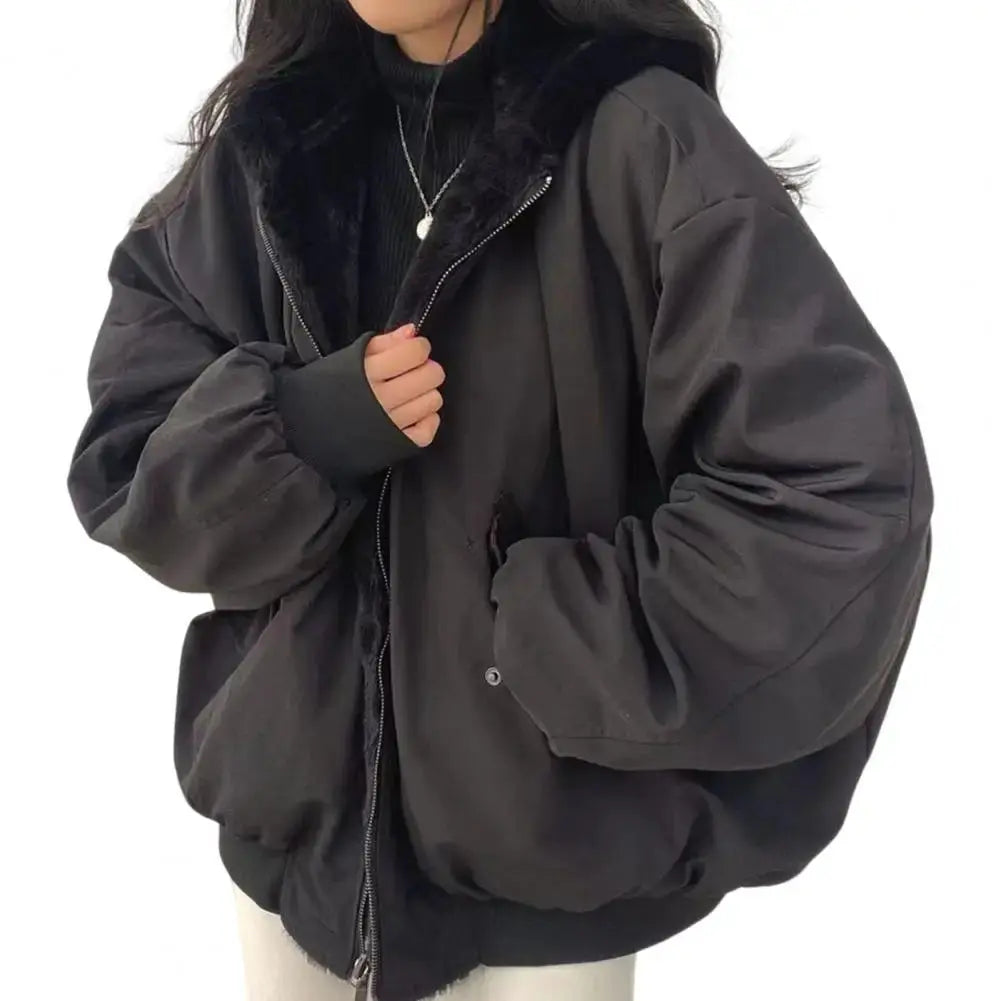 Veste d'hiver pour femme, doublure polaire épaisse, Double face, à capuche avec poches, coupe-vent, réversible  COOLANDBAG