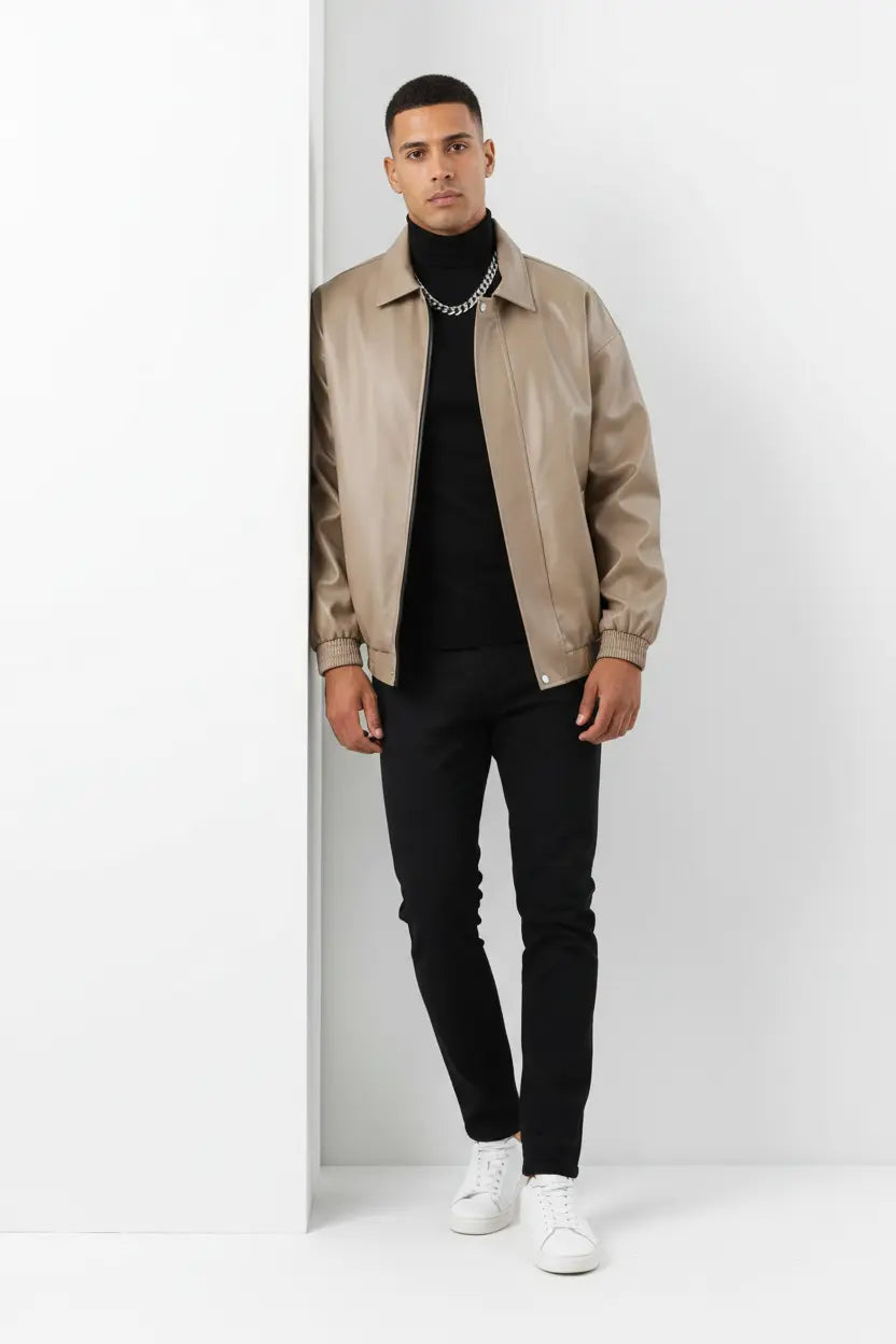 Veste en Cuir Zippée Grande Taille  COOLANDBAG