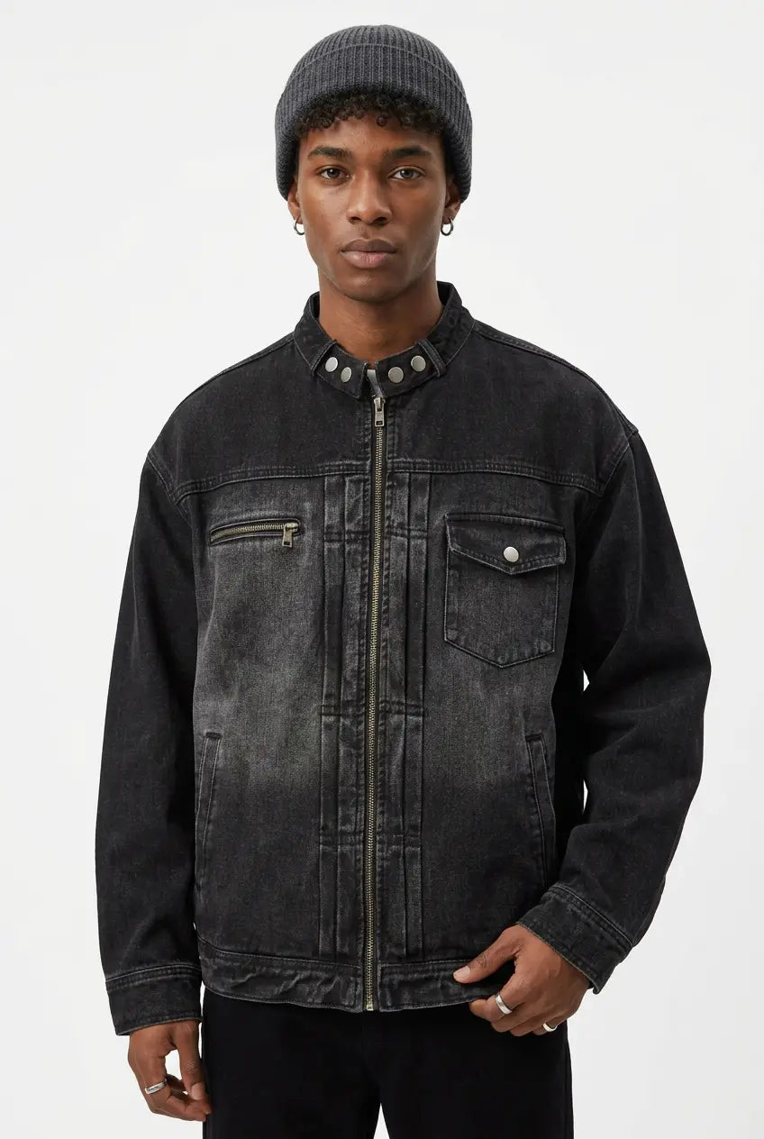 Veste en Jean Délavée Zippée