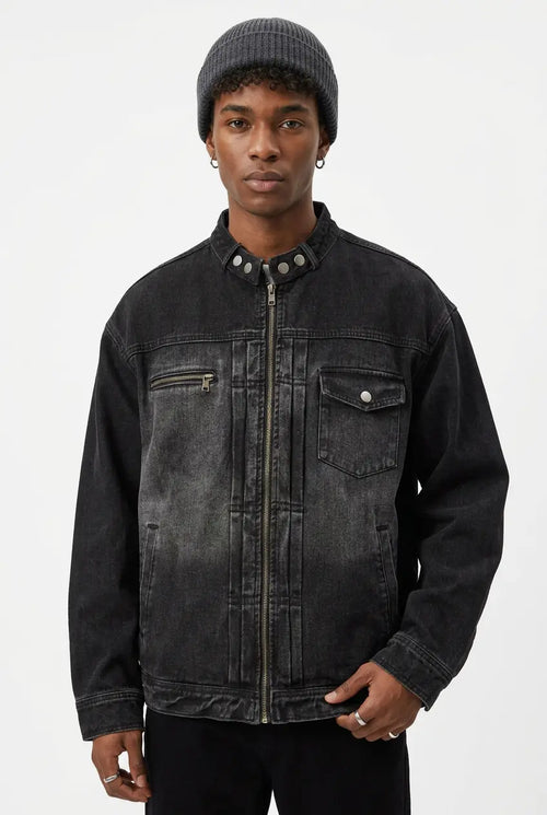 Veste en Jean Délavée Zippée Grande Taille Homme  COOLANDBAG