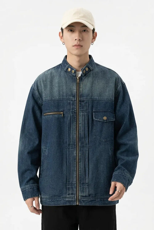 Veste en Jean Délavée Zippée Grande Taille Homme  COOLANDBAG