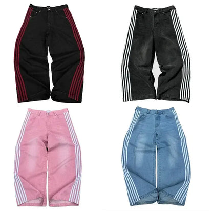 Y2K Baggy Jeans haute qualité brodé rayé Harajuku pantalons de survêtement hommes femmes Hip Hop streetwear décontracté jambe large Denim pantalon  COOLANDBAG