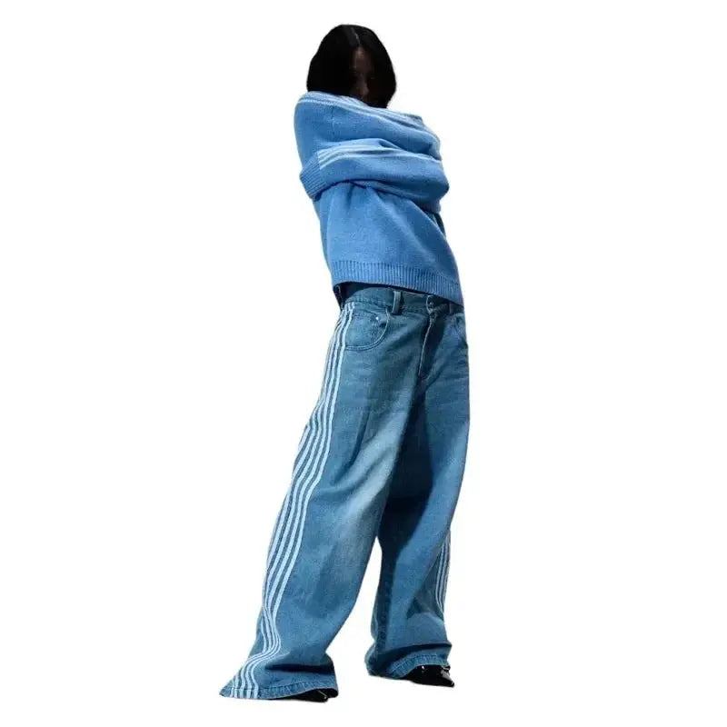 Y2K Baggy Jeans haute qualité brodé rayé Harajuku pantalons de survêtement hommes femmes Hip Hop streetwear décontracté jambe large Denim pantalon  COOLANDBAG