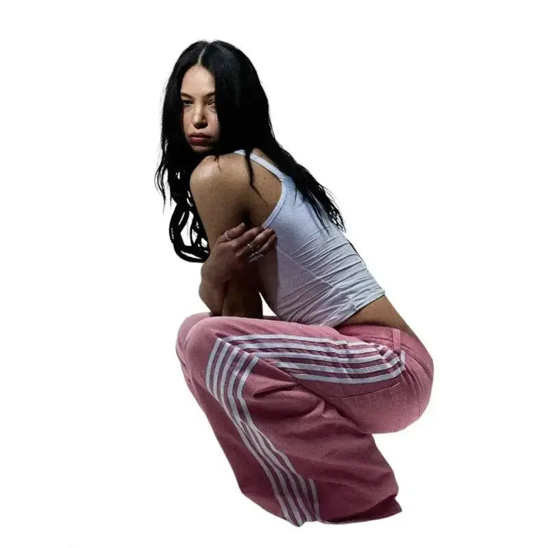 Y2K Baggy Jeans haute qualité brodé rayé Harajuku pantalons de survêtement hommes femmes Hip Hop streetwear décontracté jambe large Denim pantalon  COOLANDBAG
