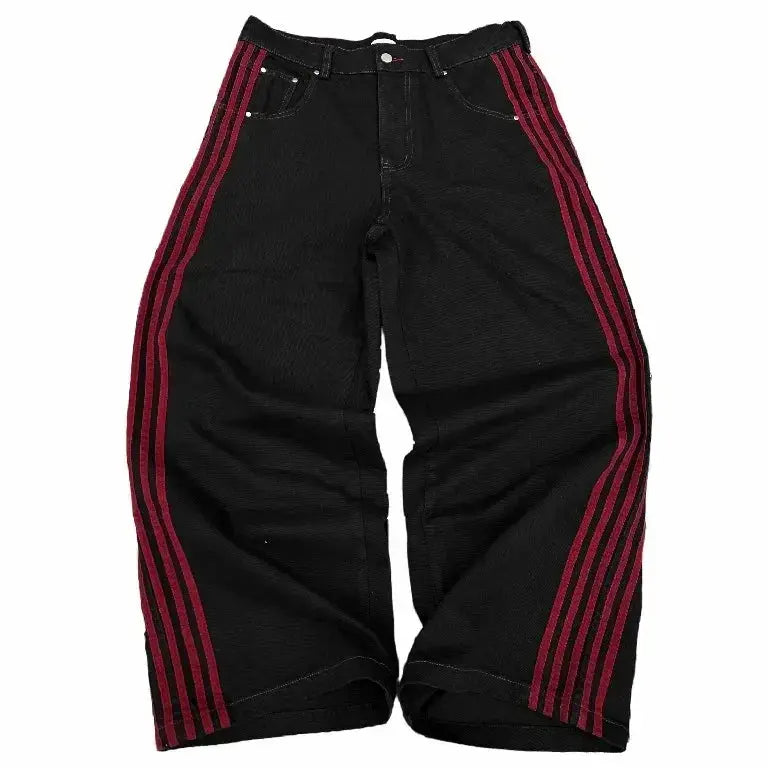 Y2K Baggy Jeans haute qualité brodé rayé Harajuku pantalons de survêtement hommes femmes Hip Hop streetwear décontracté jambe large Denim pantalon  COOLANDBAG