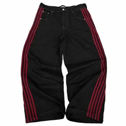 Y2K Baggy Jeans haute qualité brodé rayé Harajuku pantalons de survêtement hommes femmes Hip Hop streetwear décontracté jambe large Denim pantalon  COOLANDBAG