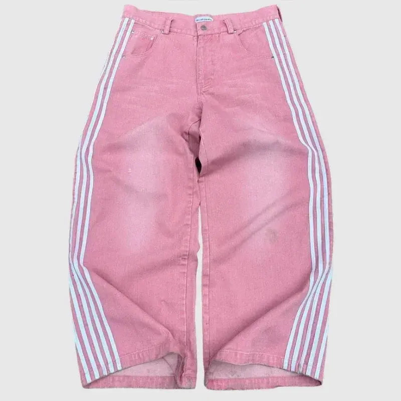 Y2K Baggy Jeans haute qualité brodé rayé Harajuku pantalons de survêtement hommes femmes Hip Hop streetwear décontracté jambe large Denim pantalon  COOLANDBAG