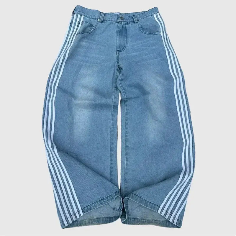 Y2K Baggy Jeans haute qualité brodé rayé Harajuku pantalons de survêtement hommes femmes Hip Hop streetwear décontracté jambe large Denim pantalon  COOLANDBAG