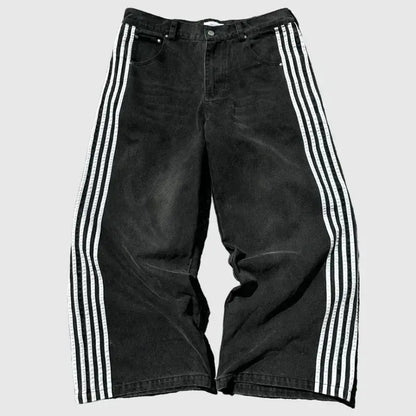 Y2K Baggy Jeans haute qualité brodé rayé Harajuku pantalons de survêtement hommes femmes Hip Hop streetwear décontracté jambe large Denim pantalon  COOLANDBAG
