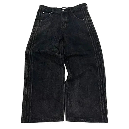 Y2K Baggy Jeans haute qualité brodé rayé Harajuku pantalons de survêtement hommes femmes Hip Hop streetwear décontracté jambe large Denim pantalon  COOLANDBAG