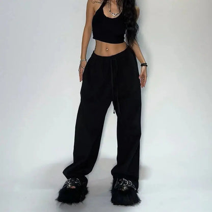Y2k brodé noir gris pantalons décontractés camouflage fonctionnel tactique fonctionnel hommes femmes Premium Jogging cordon pantalons de survêtement  COOLANDBAG