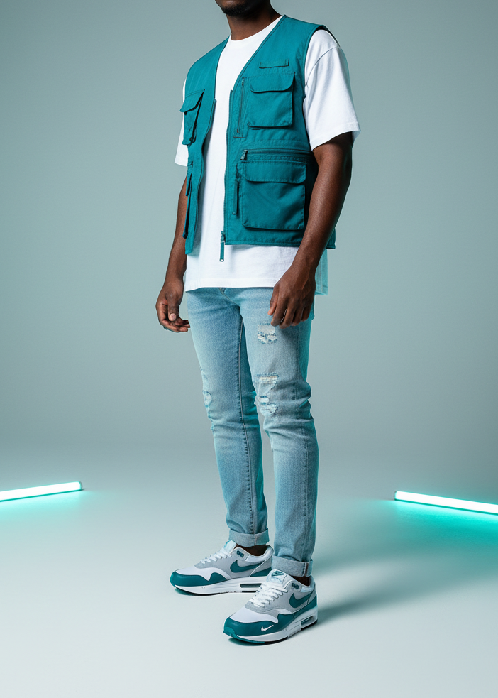 Mannequin homme portant Nike Air Max Teal Blanc - Studio LED