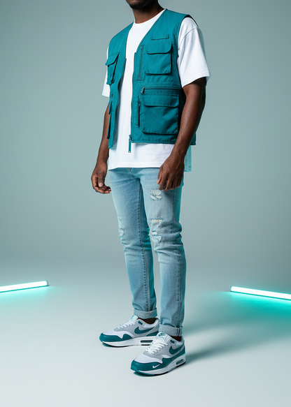 Mannequin homme portant Nike Air Max Teal Blanc - Studio LED